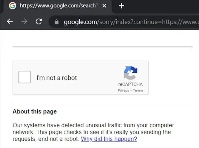Google unusual traffic 页面显示 reCAPTCHA 人机验证
