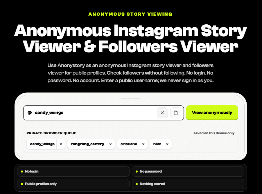 AnonyStory website interface and Story information