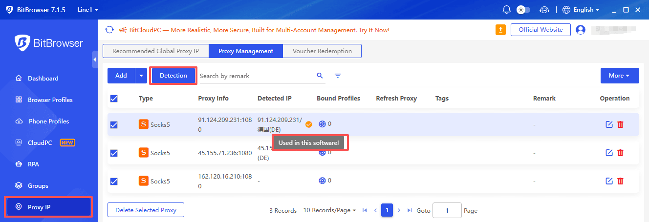 8. When batch-checking IP addresses, add a "Already used in this software" label after the source IP