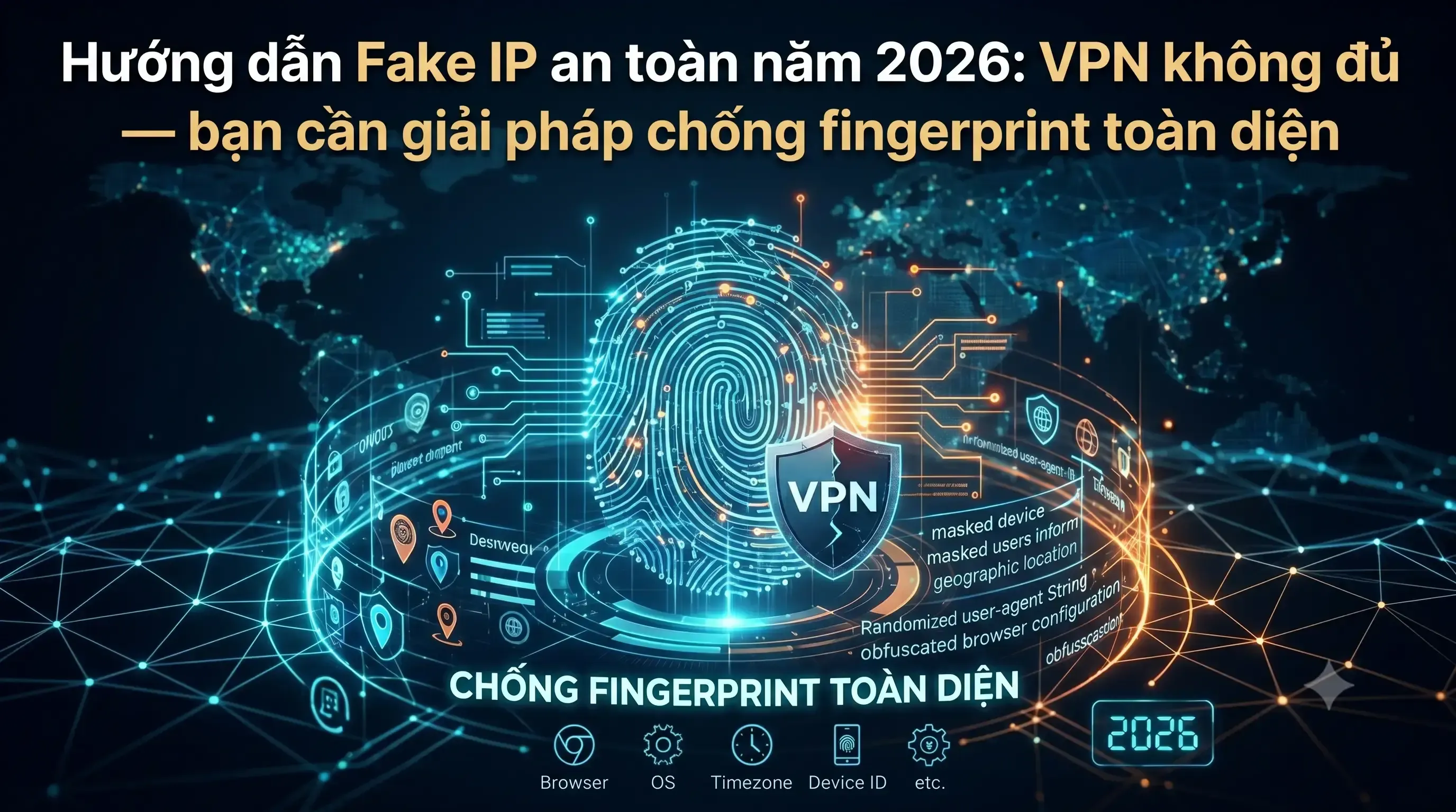 Hướng dẫn Fake IP an toàn năm 2026: VPN không đủ — bạn cần giải pháp chống fingerprint toàn diện