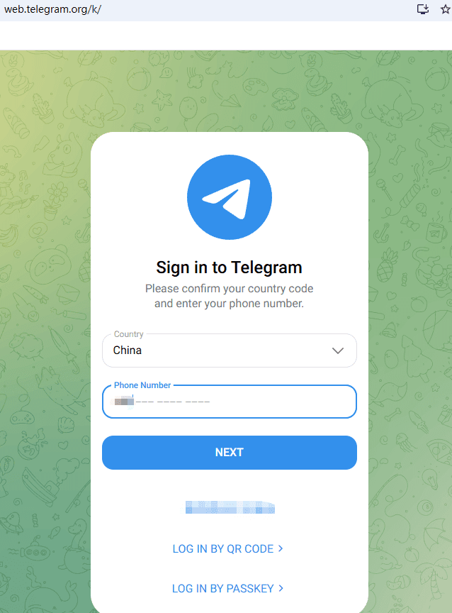 Telegram Web 手机号登录页面和国家代码选择.png