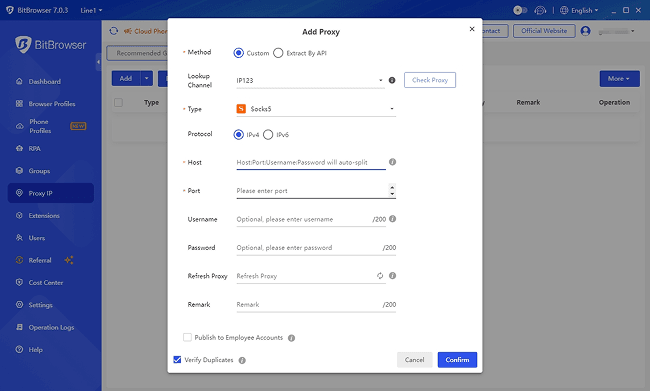 Add Proxy IP in BitBrowser