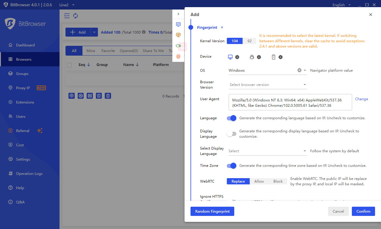 Configure Browser Fingerprints