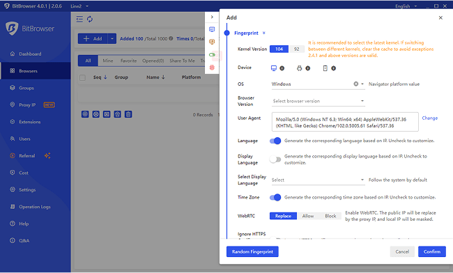 Customize Browser Fingerprints on BitBrowser