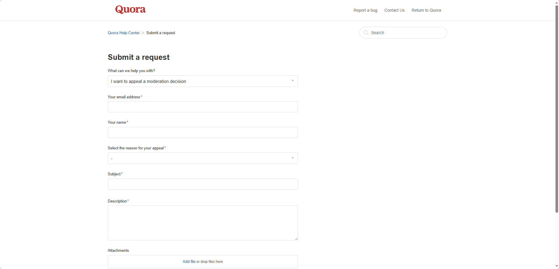 Quora official appeal option