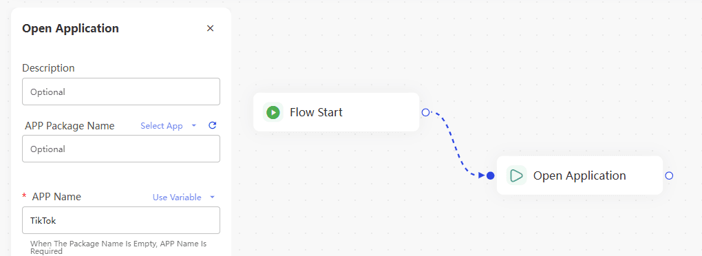 Add the Open App action.