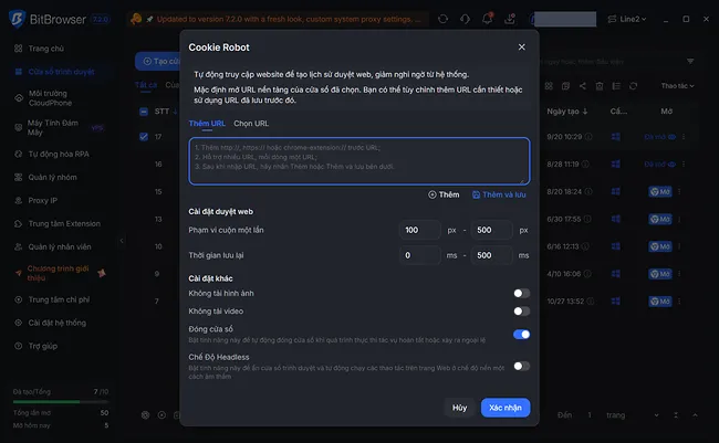 Cài đặt Cookie Bot trong BitBrowser